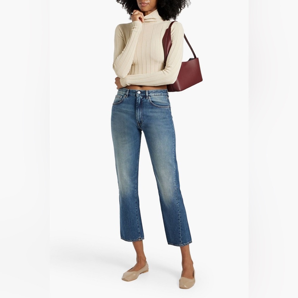NWT Toteme Cropped High Rise Straight Leg Original Jeans Washed Blue 405 - Picture 3 of 13